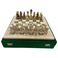 12" Onyx Marble Chess Set with Velour Case Cream / Green