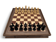 Dal Rossi 105mm Ebony Double Weighted Chess Pieces with 50cm Wooden Chess Board with Storage Drawers - initial position