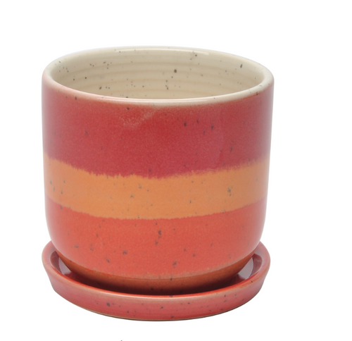 Water Color Stripe Egg Pot w/attached saucer