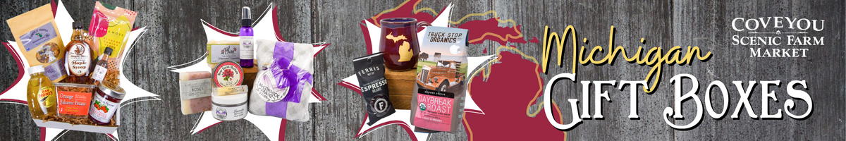 Coveyou Scenic Farm Market offers over 30 unique gift box options for family holidays and corporate gifts! All products are made in Michigan and thoughtfully curated right here at our Petoskey family farm. We ship - order yours today for $8.95 flat rate shipping!