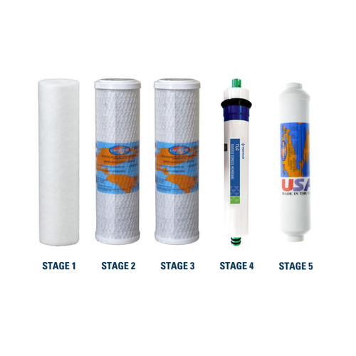 1-Year Filter Replacement Kit with Membrane for Vertex PT-4.0/5 and PT-4.0/5/P Reverse Osmosis System YSM-VERPT40-5