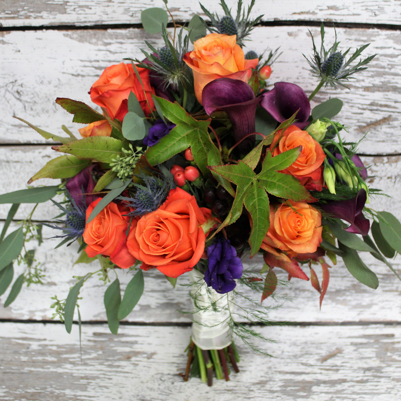 Orange Rose And Purple Calla Lily Bridal Bouquet Loveland Wedding Florist Earles Flowers 4558