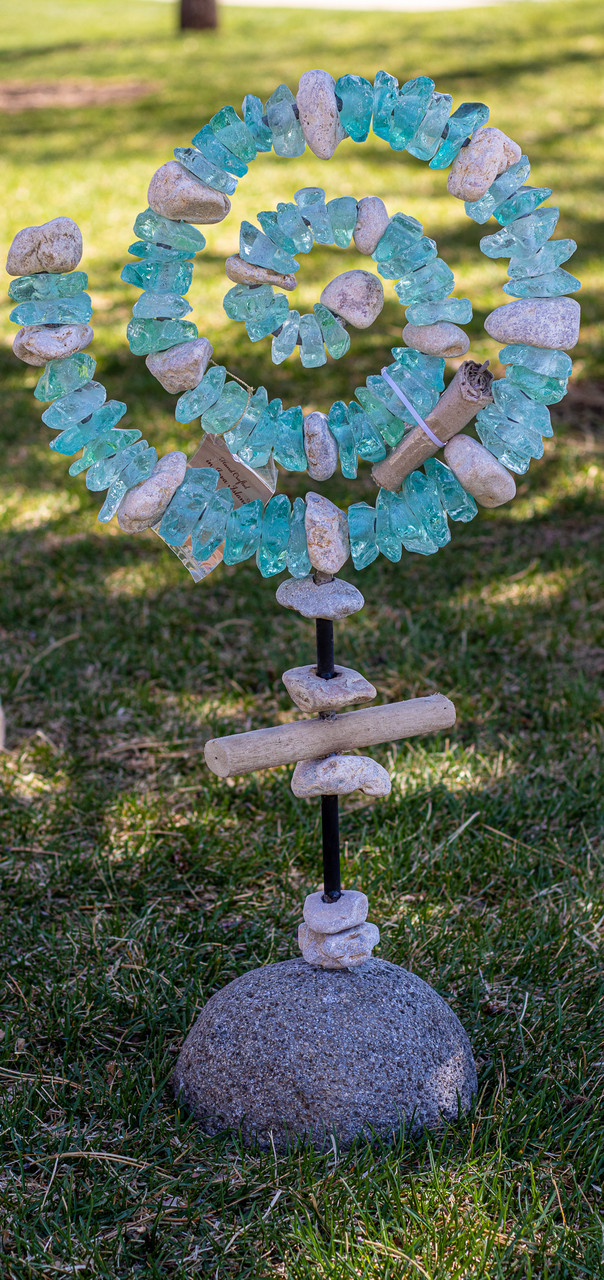 Sea Glass Heart Garden Stake