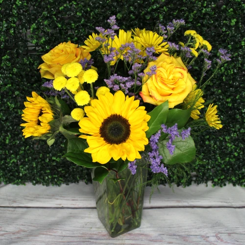 Yellow flower arrangement in a vase