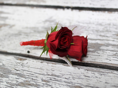 Red on Red Boutonniere