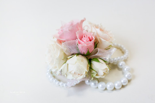 Pastel Rose Corsage on Pearl Bracelet