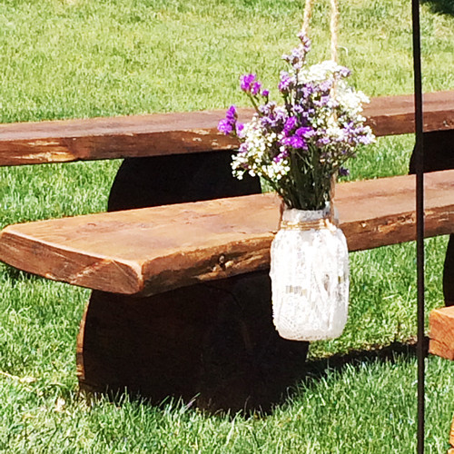 Lace Lined Mason Jar Aisle Decor with Misty and Baby's Breath