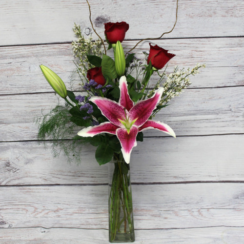Contemporary Stargazer & Roses Vase Arrangement
