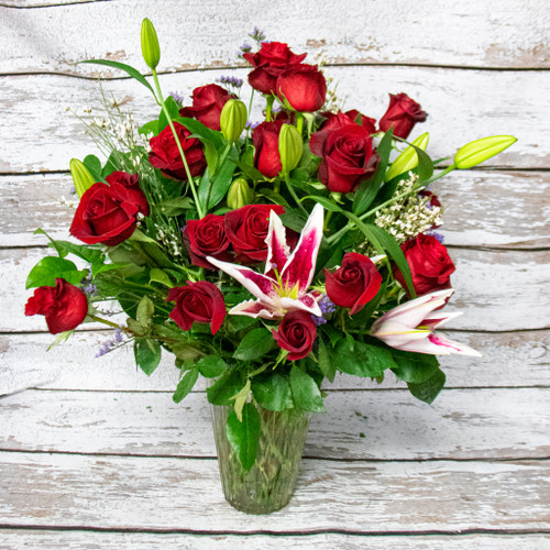 2 Dozen Roses and Stargazer Lilies -Pick Your Color-