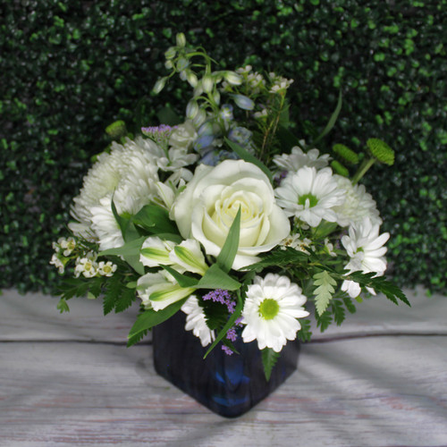 Cobalt Dreams flower arrangement in a vase