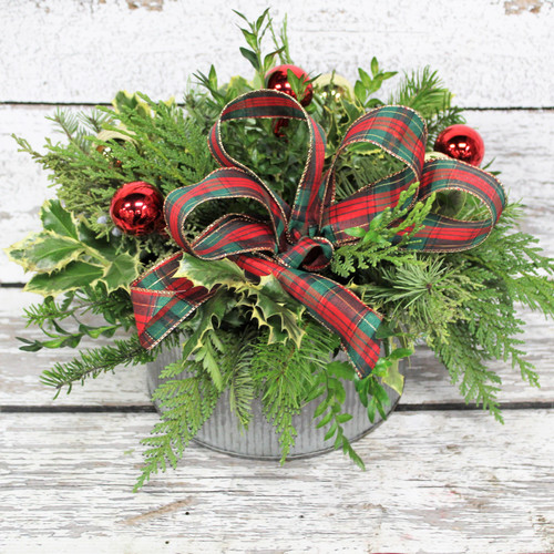 Tin With Greens Centerpiece