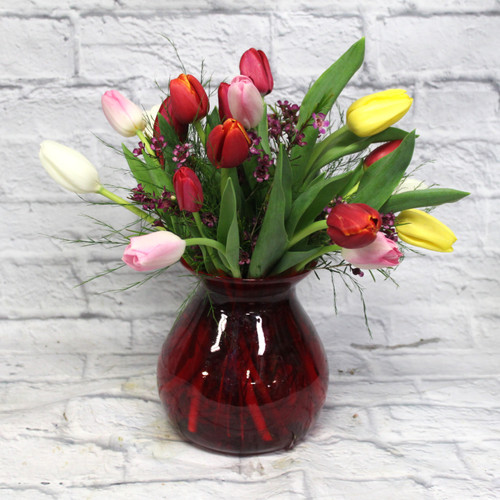 Mixed Color Tulips Vase Arrangement