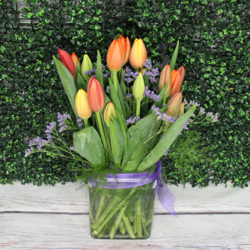 Large Bright Tulips Vase Arrangement