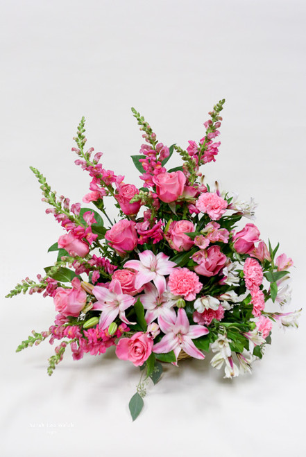 All pink fresh flower sympathy tribute