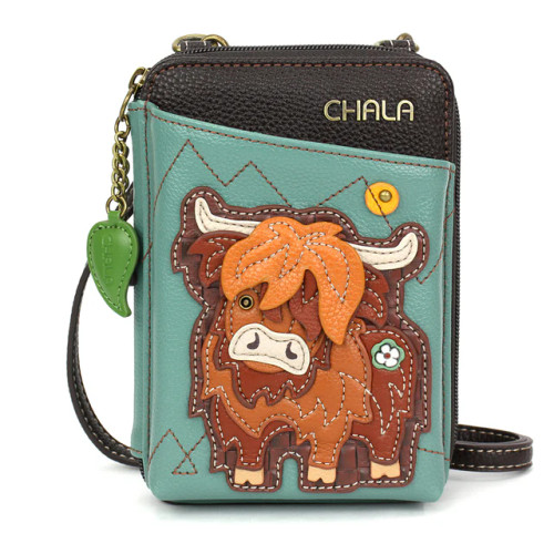 Teal Highland Cow Wallet Crossbody Bag