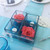 Peach and Aqua wedding cube centerpiece. Simple beautiful fresh roses. Just so FUN!!
