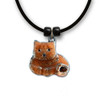 Enamel Large Orange Sitting Tabby Cat Necklace