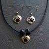 Enamel Black and Pewter Paw Print Heart Earrings