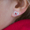 Enamel Red and Pewter Paw Print heart Post Earrings