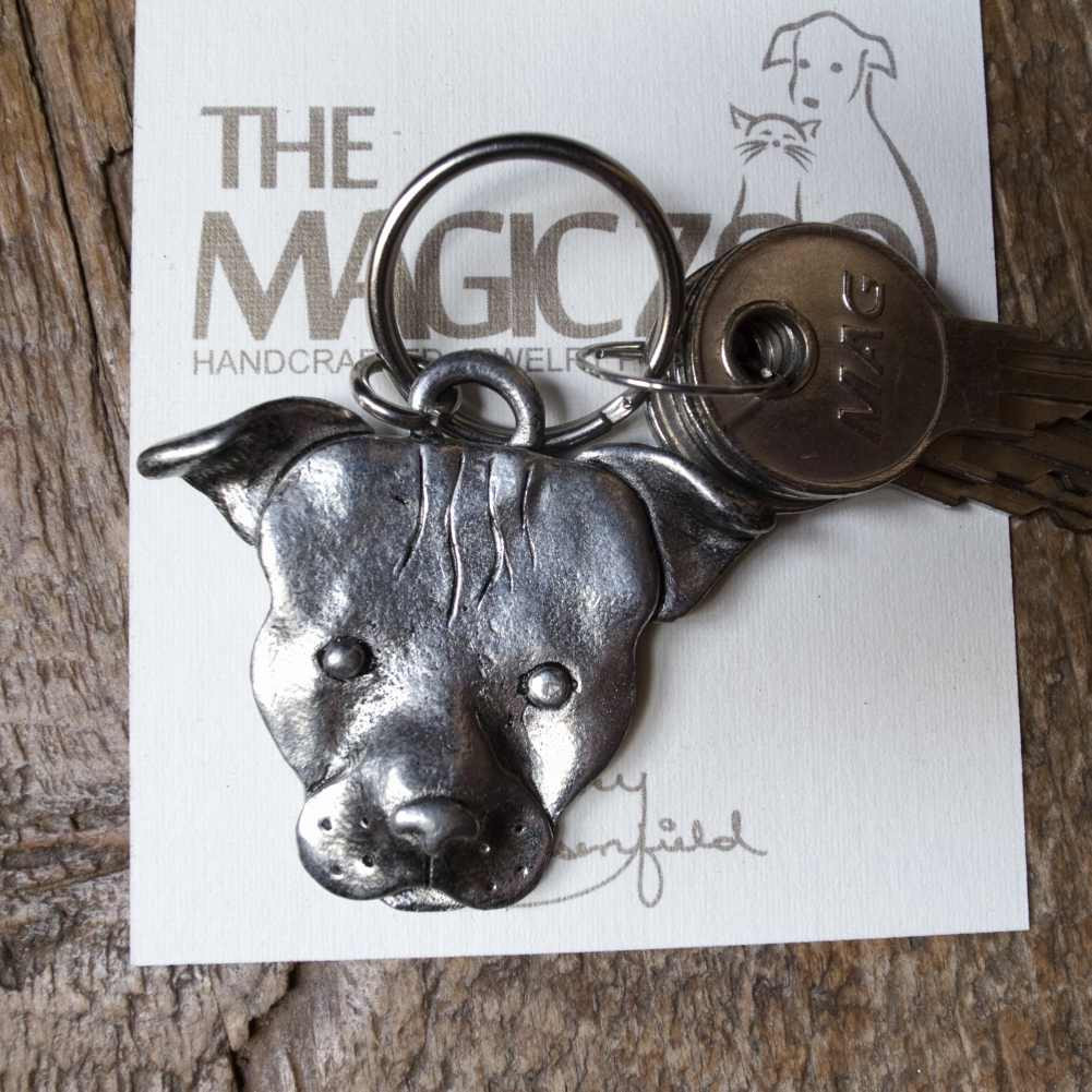 Pit Bull Keychain - Pewter Pit Bull Gift - TheMagicZoo.com