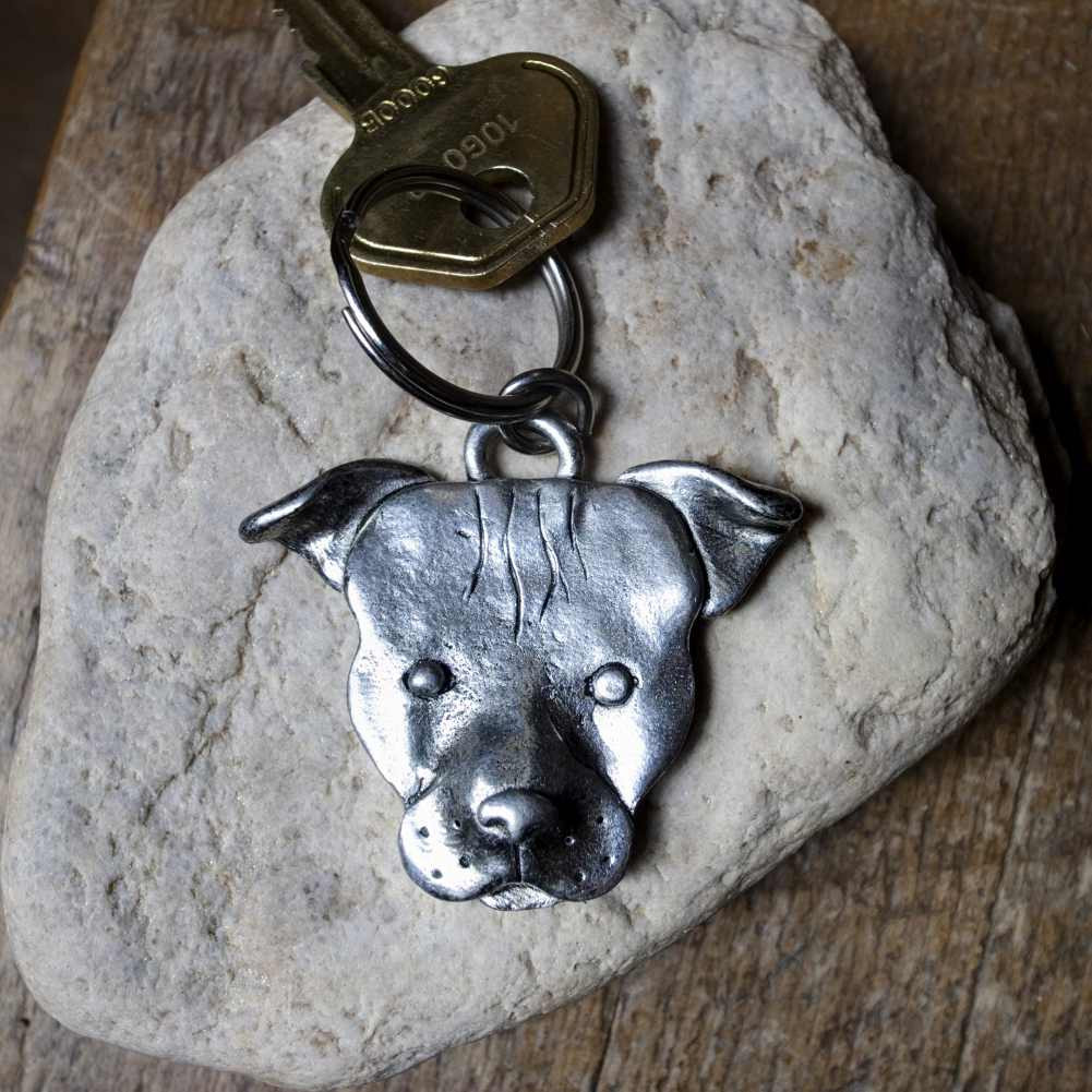 Pit Bull Keychain - Pewter Pit Bull Gift - TheMagicZoo.com