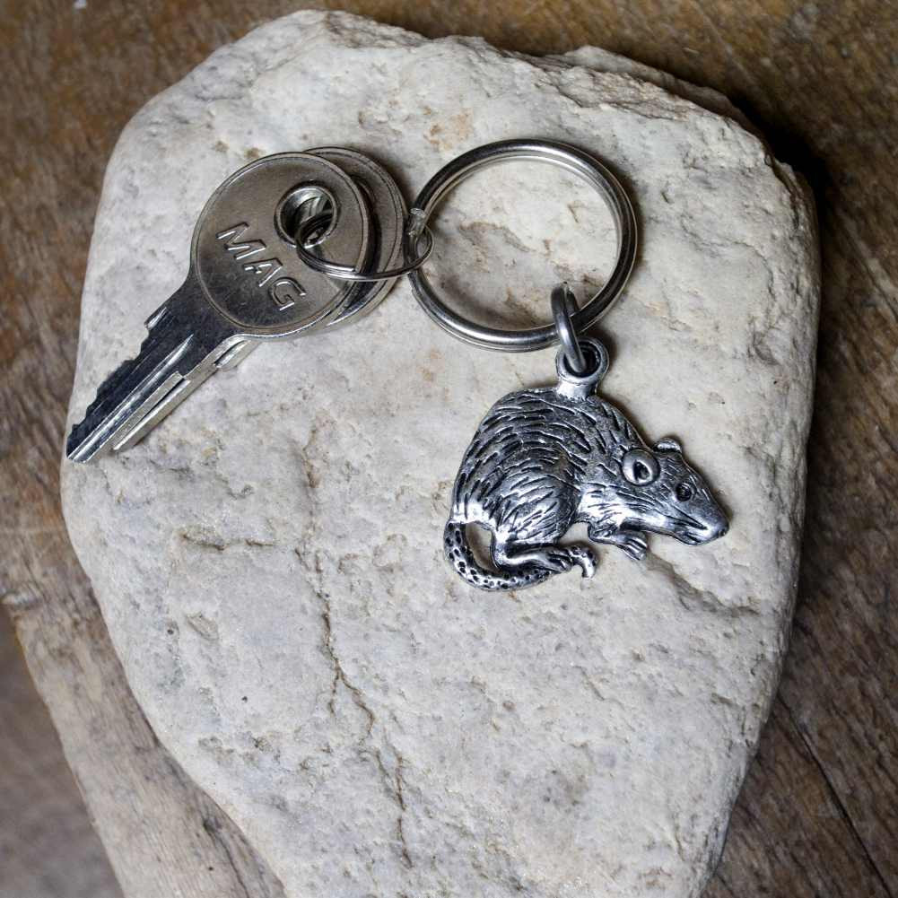 Pewter Rat Keychain - Animal Key Chain - TheMagicZoo.com
