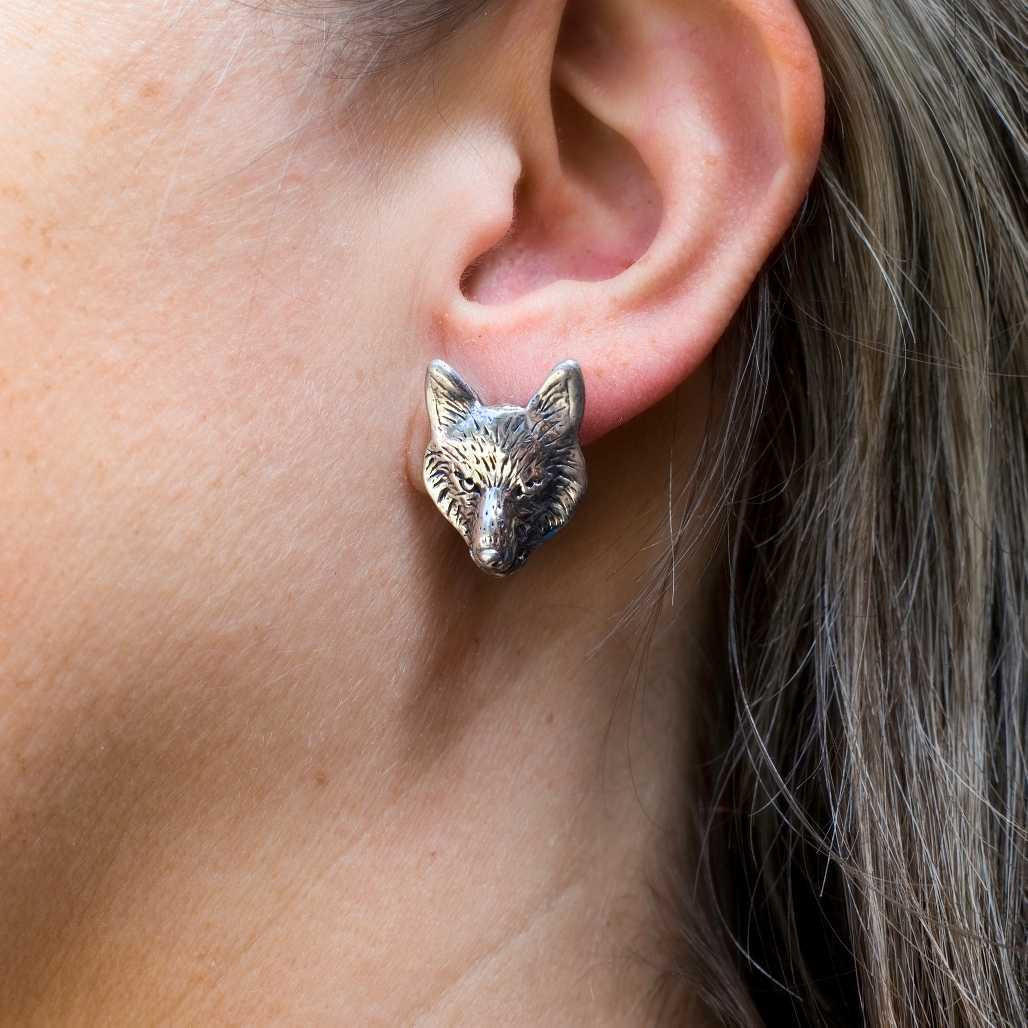 Sterling Silver Wolf Post Earrings