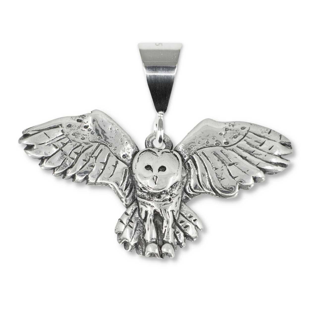 Sterling Silver Flying Barn Owl Pendant 6026