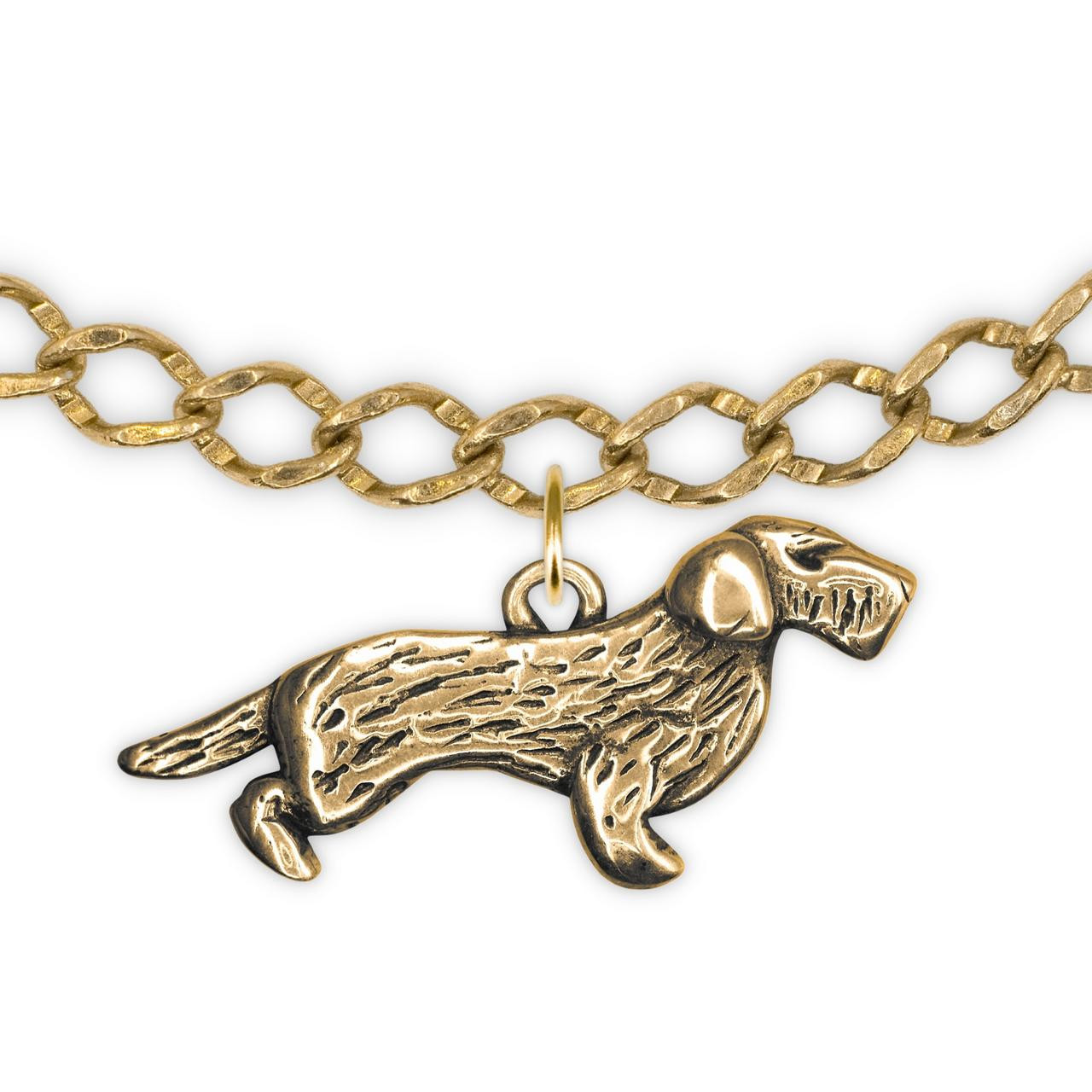 14K Solid Gold Wirehaired Dachshund Charm for Bracelet