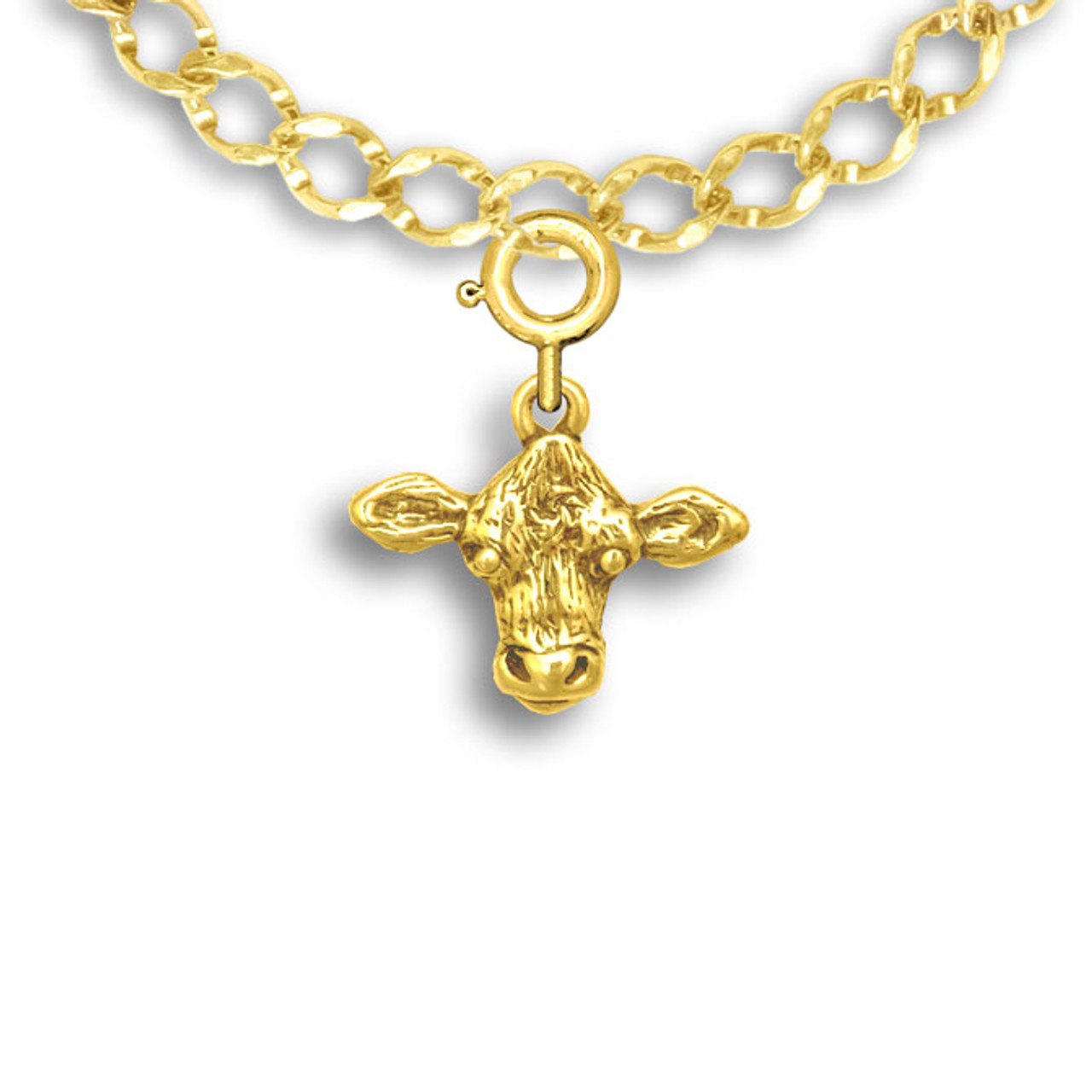 14K Solid Gold Cow Charm- Cow Charms - Cow Jewelry