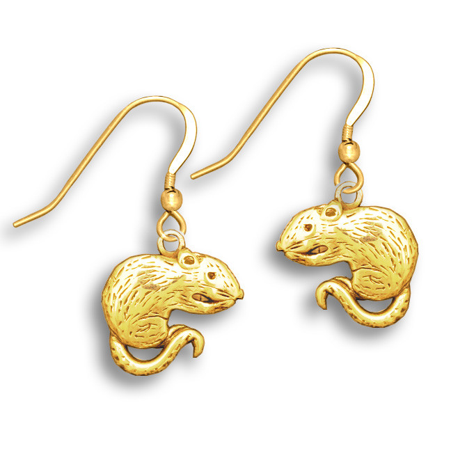 14K Solid Gold Rat Earrings - Rat Earrings - Rat Jewelry