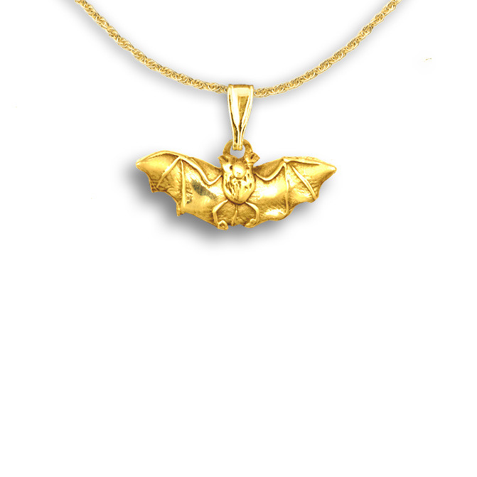 14K Solid Gold Bat Pendant - Bat Jewelry
