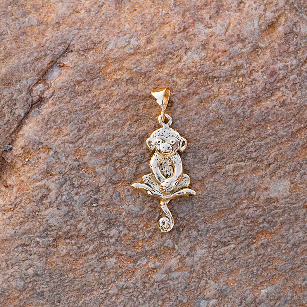 14K Solid Gold Sitting Monkey Pendant - Monkey Jewelry