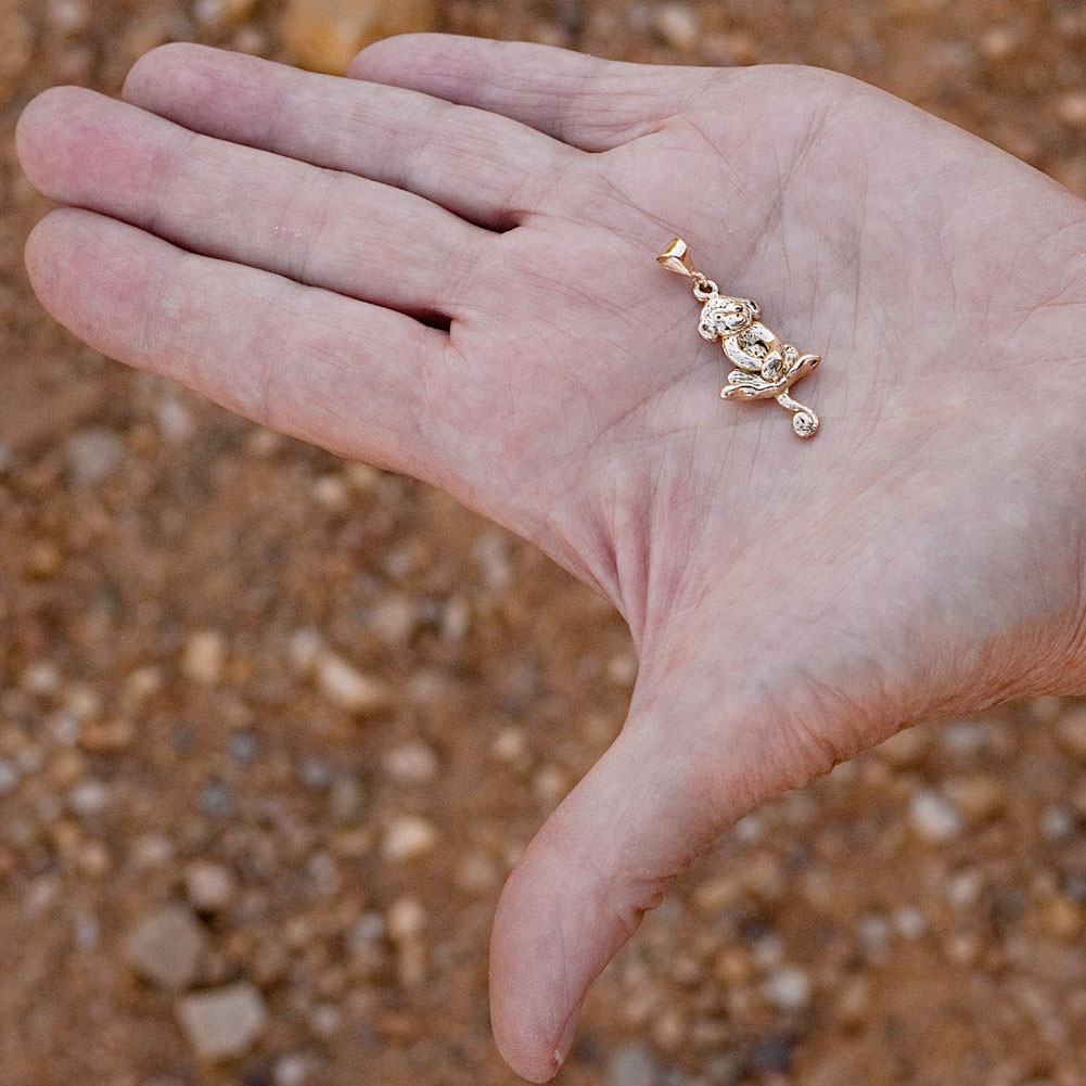 14K Solid Gold Sitting Monkey Pendant - Monkey Jewelry