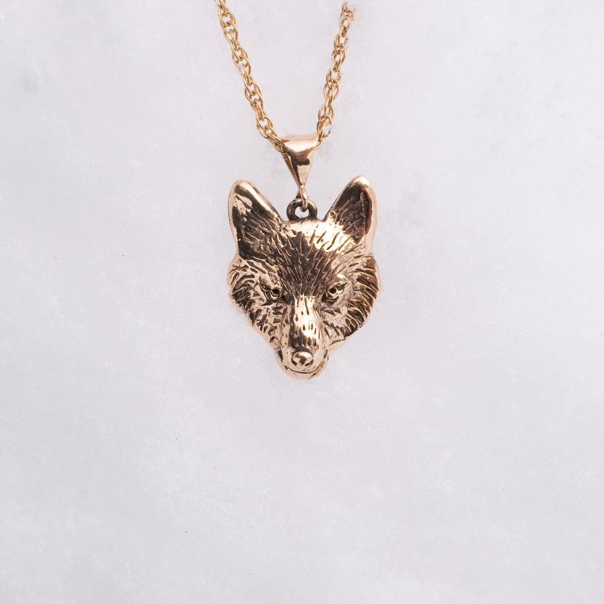 14k Yellow Gold Wolf Pendant – Real Coyote Howler Charm, Handmade In USA