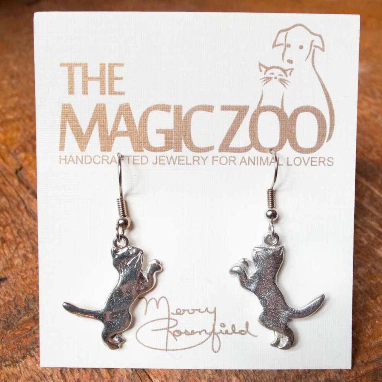 ピアス TNTNTUTU Character Apple Cat Animal Fancy Pierced Pewter Playful Cat Earrings - Pewter Cat Jewelry - Cat Jewelry