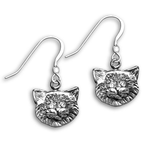 Sterling Silver Fat Cat Head Earrings