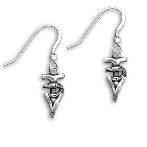 Sterling Silver Small Veterinary Technician Caduceus Earrings