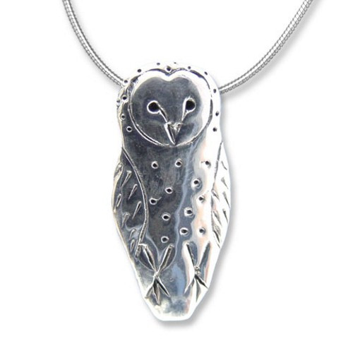 Sterling Silver Barn Owl Large Pendant