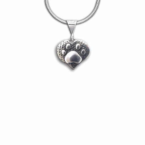 Sterling Silver Paw Print Heart Pendant