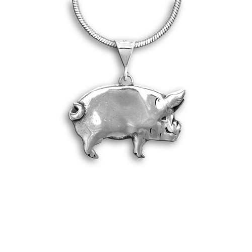 Sterling Silver Pig Large Pendant