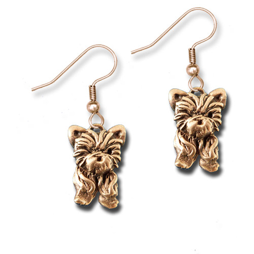 Bronze Yorkie Puppy Earrings