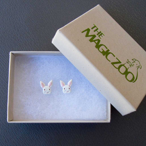 Enamel White Rabbit Post Earrings