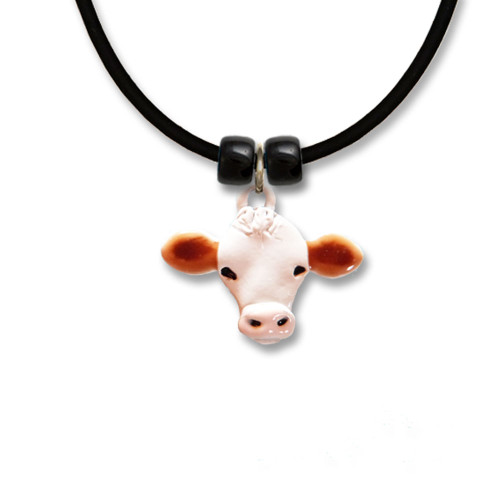 Enamel Brown and White Cow Necklace