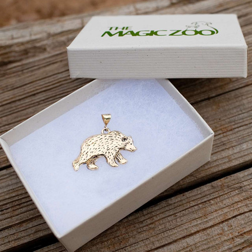 14K Solid Gold Grizzly Bear Pendant