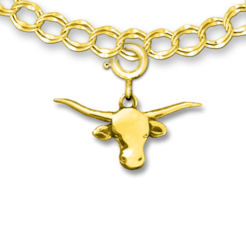 14K Solid Gold Texas Longhorn Charm