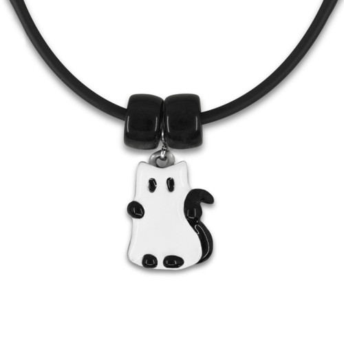 Enamel Ghost Cat Necklace