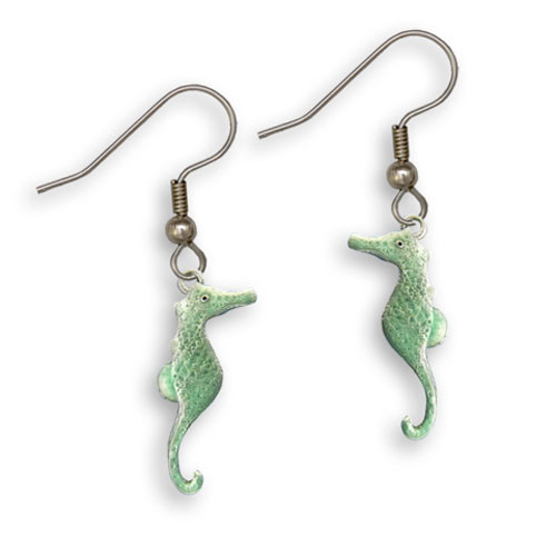 Enamel Green Seahorse Earrings