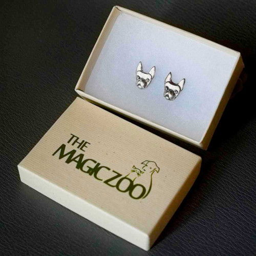 Sterling Silver Boston Terrier Large Post Earrings