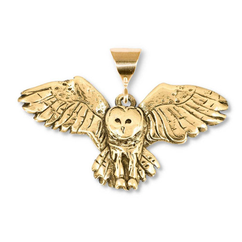 14K Solid Gold Flying Owl Pendant